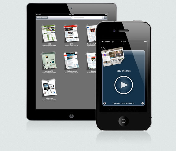iPhone/iPad screens displaying the Web Offline application